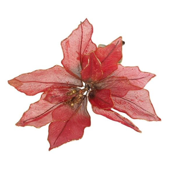 Artificial Poinsettia Garland Decoration With Red & Gold Flowers For Holiday Sea - Picture 3 of 9